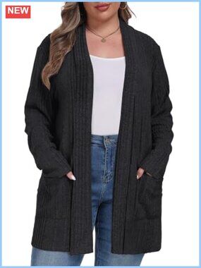 Plus Size Loose Knit Cardigan Sweater with Pockets Casual Draped Outwear